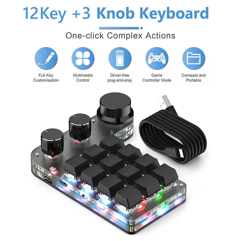 USB Custom Keyboard Programming Macro Knob Mechanical Keyboard Mini Button Photoshop Gaming Hotswap Keypad for Macbook Laptop