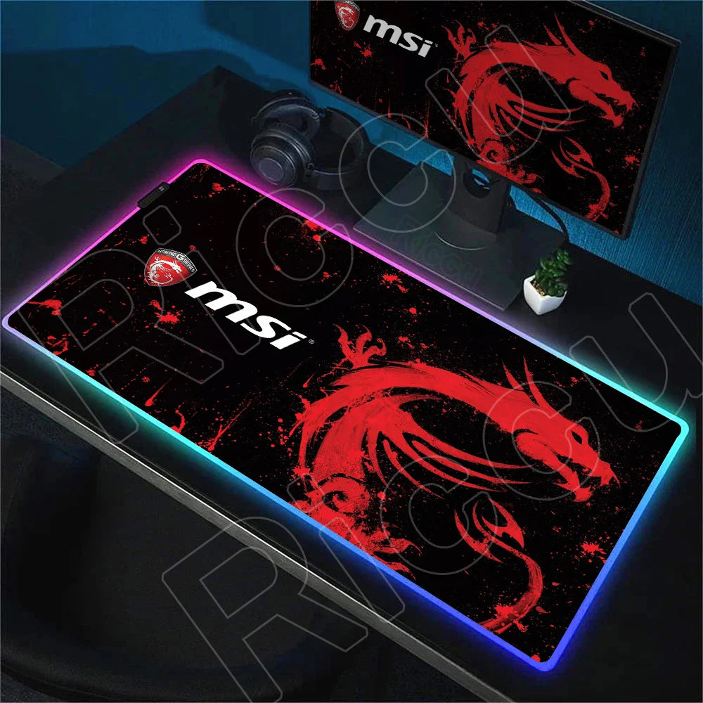RGB Mousepad MSI Logo Gamer Laptop Keyboard Carpet Large Antislip Rubber Mouse Pad XXL LED light Luminous Mouse Mat for CSGO LOL