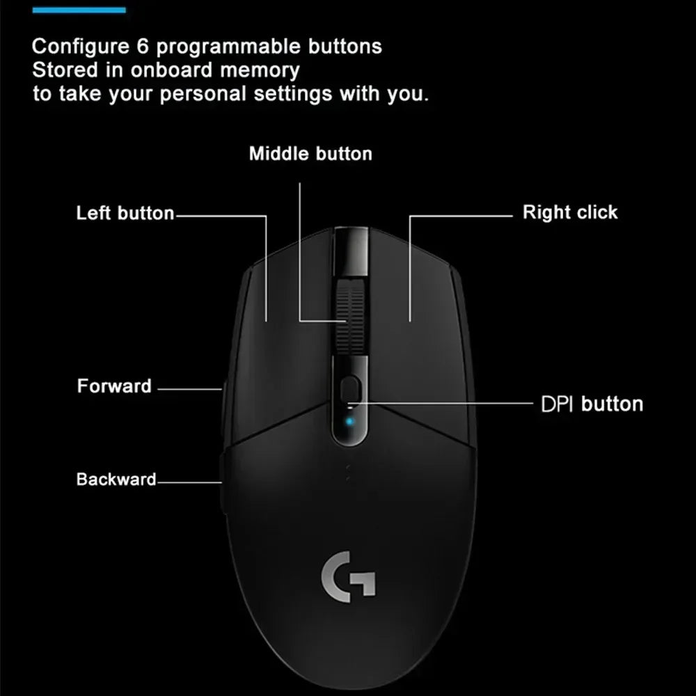 Original Logitech G305 Ligthspeed Wireless Gaming Mouse, Hero 12K Sensor, 12000DPI, 6 Programmable Buttons, Compatible PC MacOS