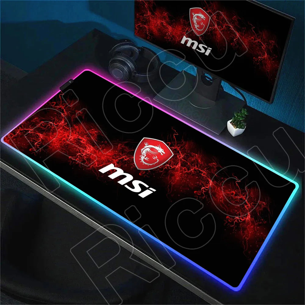 RGB Mousepad MSI Logo Gamer Laptop Keyboard Carpet Large Antislip Rubber Mouse Pad XXL LED light Luminous Mouse Mat for CSGO LOL