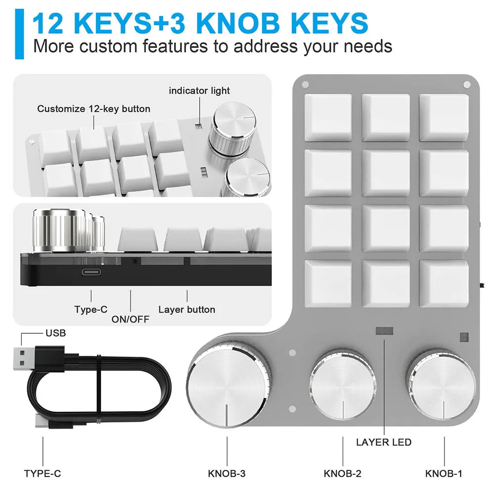USB Custom Keyboard Programming Macro Knob Mechanical Keyboard Mini Button Photoshop Gaming Hotswap Keypad for Macbook Laptop
