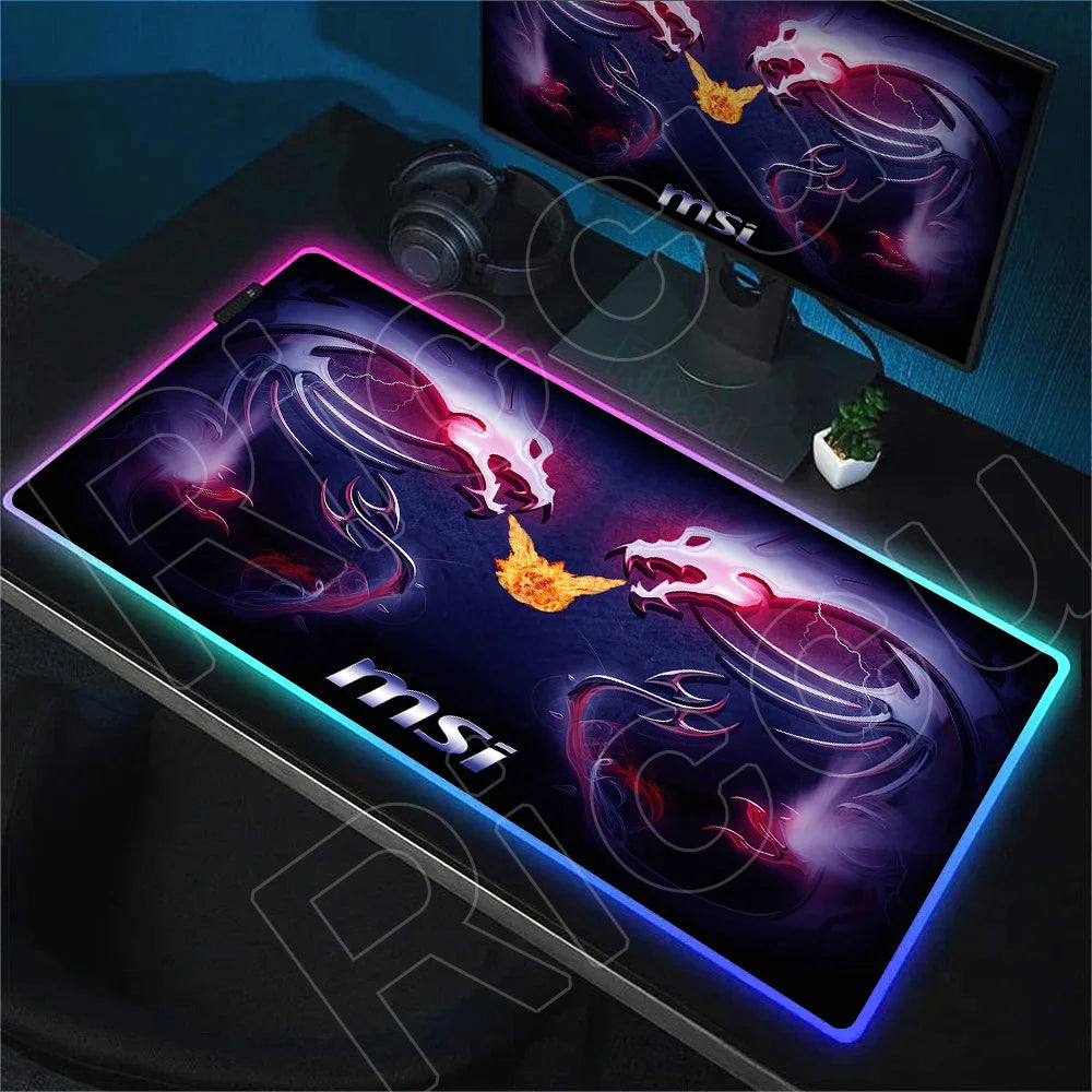 RGB Mousepad MSI Logo Gamer Laptop Keyboard Carpet Large Antislip Rubber Mouse Pad XXL LED light Luminous Mouse Mat for CSGO LOL