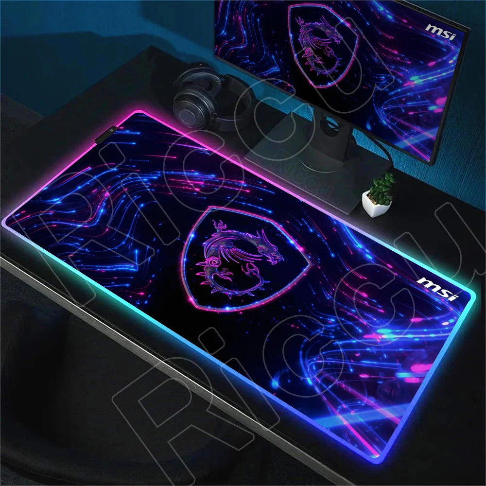 RGB Mousepad MSI Logo Gamer Laptop Keyboard Carpet Large Antislip Rubber Mouse Pad XXL LED light Luminous Mouse Mat for CSGO LOL
