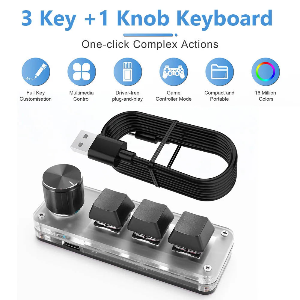USB Custom Keyboard Programming Macro Knob Mechanical Keyboard Mini Button Photoshop Gaming Hotswap Keypad for Macbook Laptop
