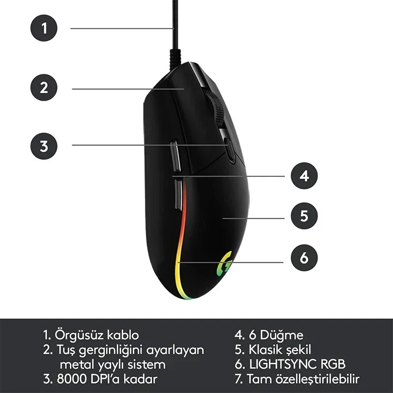 Original Logitech Gaming Mouse G203 Prodigy USB Type A 8000 DPI PC / Mac / Laptop Laptop Accessories Mouse